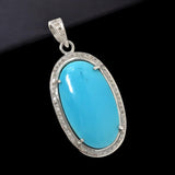 Turquoise Diamond Pendant, Silver Sleeping Beauty Turquoise Gemstone Chakra Healing Jewelry, Spiritual Crystal December Birthstone Jewelry