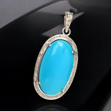 Turquoise Diamond Pendant, Silver Sleeping Beauty Turquoise Gemstone Chakra Healing Jewelry, Spiritual Crystal December Birthstone Jewelry