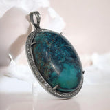 Sterling Silver Turquoise Pave Diamond Pendant, Turquoise Spiritual Healing Jewelry, Throat Chakra Gemstone Pendant, Birthstone Jewelry Gift