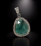 Emerald Pave Diamond Sterling Silver Pendant, May Birthstone Pendant, Heart Chakra Healing Gemstone Jewelry, Spiritual Crystal Pendant Gifts