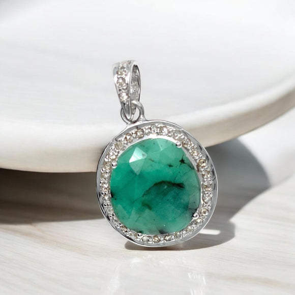 Emerald Diamond Pendant, Spiritual Healing Heart Chakra Jewelry, May Birthstone Gemstone Pendant, Pave Diamond Emerald Crystal Pendant Gift