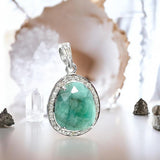 Emerald Diamond Pendant, May Birthstone Pendant, Spiritual Healing Crystal Jewelry, Heart Chakra Balancing Jewelry, Pave Diamond Pendant