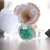 Emerald Diamond Pendant, May Birthstone Pendant, Spiritual Healing Crystal Jewelry, Heart Chakra Balancing Jewelry, Pave Diamond Pendant