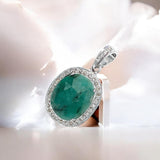 Emerald Pendant, Sterling Silver Pave Diamond Pendant, May Birthstone Pendant, Spiritual Healing Crystal Jewelry, Heart Chakra Jewelry Gift