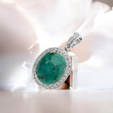 Emerald Pendant, Sterling Silver Pave Diamond Pendant, May Birthstone Pendant, Spiritual Healing Crystal Jewelry, Heart Chakra Jewelry Gift