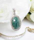 Natural Emerald Pave Diamond Pendant, Spiritual Healing Crystal Jewelry, Heart Chakra Balancing Gemstone Jewelry, May Birthstone Jewelry