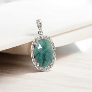 Natural Emerald Pave Diamond Pendant, Spiritual Healing Crystal Jewelry, Heart Chakra Balancing Gemstone Jewelry, May Birthstone Jewelry