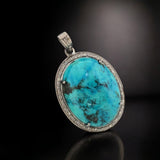 Silver Turquoise Pendant Pave Diamond Pendant, Throat Chakra Healing December Birthstone Jewelry, Spiritual Crystal Pendant, Gifts for Her