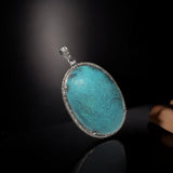Turquoise Pendant, Silver Pave Diamond Tibetian Turquoise Pendant, Spiritual Chakra Healing Crystal Gemstone Jewelry, December Birthstone