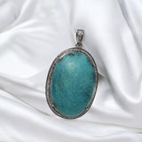 Turquoise Pendant, Silver Pave Diamond Tibetian Turquoise Pendant, Spiritual Chakra Healing Crystal Gemstone Jewelry, December Birthstone