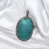 Turquoise Pendant, Silver Pave Diamond Tibetian Turquoise Pendant, Spiritual Chakra Healing Crystal Gemstone Jewelry, December Birthstone