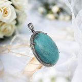 Turquoise Pendant, Silver Pave Diamond Tibetian Turquoise Pendant, Spiritual Chakra Healing Crystal Gemstone Jewelry, December Birthstone