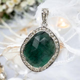 Emerald Pave Diamond Pendant, May Birthstone Silver Pendant, Spiritual Gemstone Jewelry, Heart Chakra Balancing Healing Crystal Jewelry