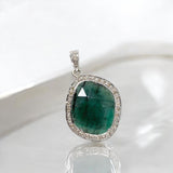 Emerald Pave Diamond Pendant, May Birthstone Silver Pendant, Spiritual Gemstone Jewelry, Heart Chakra Balancing Healing Crystal Jewelry