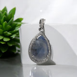 Natural Blue Sapphire Pave Diamond Pendant, Silver Pendant, Spiritual Healing Chakra Gemstone Jewelry, September Birthstone Crystal Pendant