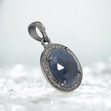Natural Blue Sapphire Pendant, Silver Pave Diamond Chakra Healing Pendant, Spiritual Crystal Jewelry, September Birthstone Gemstone Jewelry