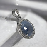 Natural Blue Sapphire Pendant, Silver Pave Diamond Chakra Healing Pendant, Spiritual Crystal Jewelry, September Birthstone Gemstone Jewelry