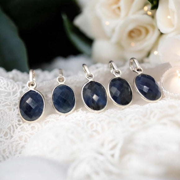 Blue Sapphire Gemstone Pendant, September Birthstone Pendant, Spiritual Healing Crystal Chakra Balancing Silver Pendant, DIY Jewelry Making
