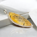 Carved Citrine Pave Diamond Pendant, Spiritual Healing November Birthstone Jewelry, Crystal Pendant, Solar Plexus Chakra Gemstone Jewelry