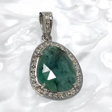 Emerald Pave Diamond Sterling Silver Pendant, May Birthstone Pendant, Heart Chakra Healing Gemstone Jewelry, Spiritual Crystal Pendant Gifts