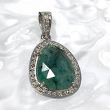 Emerald Pave Diamond Sterling Silver Pendant, May Birthstone Pendant, Heart Chakra Healing Gemstone Jewelry, Spiritual Crystal Pendant Gifts