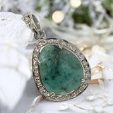 Emerald Pave Diamond Sterling Silver Pendant, May Birthstone Pendant, Heart Chakra Healing Gemstone Jewelry, Spiritual Crystal Pendant Gifts