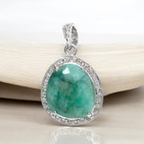 Emerald Diamond Pendant, May Birthstone Pendant, Spiritual Healing Crystal Jewelry, Heart Chakra Balancing Jewelry, Pave Diamond Pendant