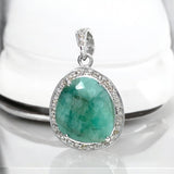 Emerald Diamond Pendant, May Birthstone Pendant, Spiritual Healing Crystal Jewelry, Heart Chakra Balancing Jewelry, Pave Diamond Pendant