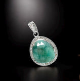 Emerald Diamond Pendant, May Birthstone Pendant, Spiritual Healing Crystal Jewelry, Heart Chakra Balancing Jewelry, Pave Diamond Pendant