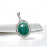 Emerald Pendant, Sterling Silver Pave Diamond Pendant, May Birthstone Pendant, Spiritual Healing Crystal Jewelry, Heart Chakra Jewelry Gift