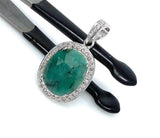 Emerald Pendant, Sterling Silver Pave Diamond Pendant, May Birthstone Pendant, Spiritual Healing Crystal Jewelry, Heart Chakra Jewelry Gift