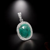 Emerald Pendant, Sterling Silver Pave Diamond Pendant, May Birthstone Pendant, Spiritual Healing Crystal Jewelry, Heart Chakra Jewelry Gift