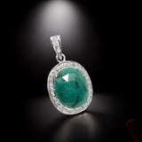 Emerald Pendant, Sterling Silver Pave Diamond Pendant, May Birthstone Pendant, Spiritual Healing Crystal Jewelry, Heart Chakra Jewelry Gift