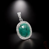 Emerald Pendant, Sterling Silver Pave Diamond Pendant, May Birthstone Pendant, Spiritual Healing Crystal Jewelry, Heart Chakra Jewelry Gift