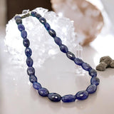 16.85” Genuine Blue Sapphire Necklace with Diamond Clasp, Spiritual Healing Crystal Necklace, Chakra Jewelry, September Birthstone AAA Grade