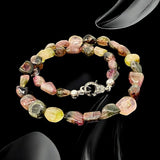 17.25” Tourmaline Necklace with Pave Diamond Clasp, Natural Bicolor Tourmaline Gemstone Necklace, Spiritual Healing Crystal Chakra Jewelry