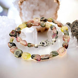 17.25” Tourmaline Necklace with Pave Diamond Clasp, Natural Bicolor Tourmaline Gemstone Necklace, Spiritual Healing Crystal Chakra Jewelry
