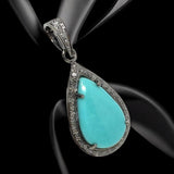 Genuine Sleeping Beauty Turquoise Pendant, Pave Diamond Turquoise Gemstone Jewelry, Spiritual Healing Crystal Pendant, December Birthstone