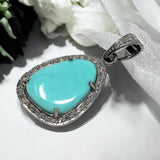 Turquoise Gemstone Pendant, Genuine Sleeping Beauty Turquoise Pave Diamond Pendant, Spiritual Healing Crystal Chakra Birthstone Jewelry
