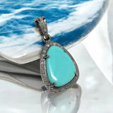 Turquoise Gemstone Pendant, Genuine Sleeping Beauty Turquoise Pave Diamond Pendant, Spiritual Healing Crystal Chakra Birthstone Jewelry