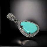 Genuine Sleeping Beauty Robin Egg Turquoise Pendant, Turquoise Pave Diamond Pendant, Spiritual Healing Crystal Chakra Jewelry, December Gift