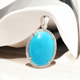 Genuine Sleeping Beauty Turquoise Pave Diamond Pendant, Spiritual Healing Crystal Chakra Gemstone Jewelry, December Birthstone Pendant Gift