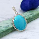 Genuine Sleeping Beauty Turquoise Pave Diamond Pendant, Spiritual Healing Crystal Chakra Gemstone Jewelry, December Birthstone Pendant Gift