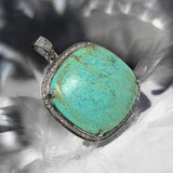 Tibetan Turquoise Pave Diamond Pendant, Spiritual Healing Crystal Pendant, Chakra Jewelry, December Birthstone, 925 Silver Gemstone Jewelry