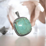 Tibetan Turquoise Pave Diamond Pendant, Spiritual Healing Crystal Pendant, Chakra Jewelry, December Birthstone, 925 Silver Gemstone Jewelry