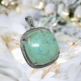 Tibetan Turquoise Pave Diamond Pendant, Spiritual Healing Crystal Pendant, Chakra Jewelry, December Birthstone, 925 Silver Gemstone Jewelry