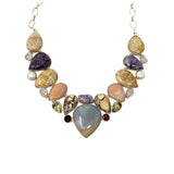 Multi Gemstone Cluster Bib Necklace , Spiritual Healing Crystal Necklace, Handmade Sterling Silver Adjustable Necklace, Chakra Jewelry