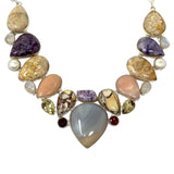 Multi Gemstone Cluster Bib Necklace , Spiritual Healing Crystal Necklace, Handmade Sterling Silver Adjustable Necklace, Chakra Jewelry