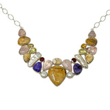 Multi Gemstone Bib Necklace , Spiritual Healing Crystal Cluster Necklace, Sterling Silver Adjustable Necklace, Chakra Jewelry Gifts for Her