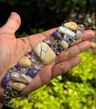 Multi Gemstone Bracelet , Spiritual Healing Crystal Cluster Bracelet, Sterling Silver Adjustable Bracelet, Chakra Jewelry Gifts for Her